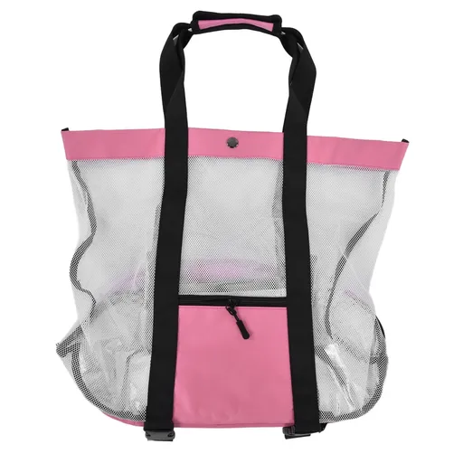 Beach Bags Mesh Cotton Oversized Storage Tote Bags for Beach Picnic Barbecue Camping Pink