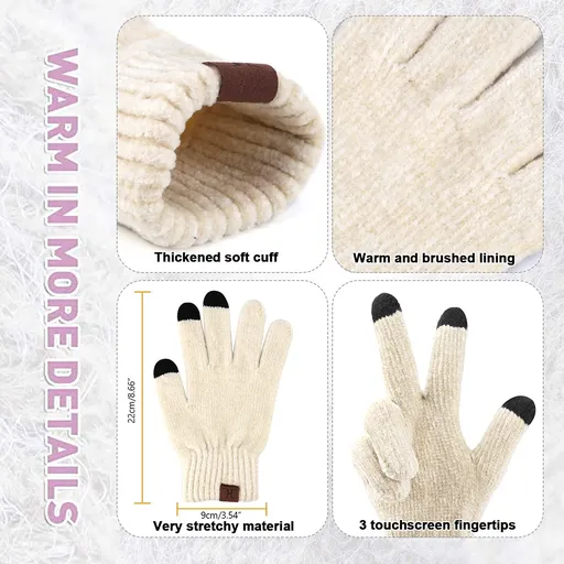 Womens Winter Knit Warm Hat +L ong Scarf+Touch Screen Gloves Set Caps Neck Scarves for Women Men for most men & women