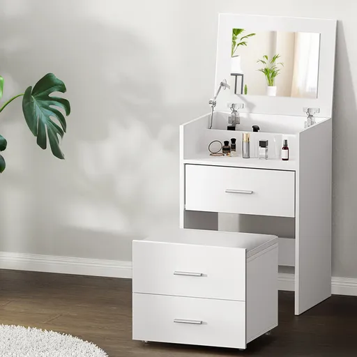 Artiss 2-in-1 Dressing Table Stool Set Bedside Table White