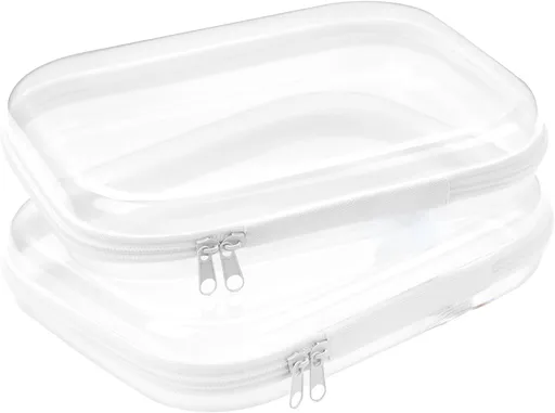 Hard Sided Clear Zipper Case for Storage- Professional-Grade Clear Zipper Pencil Case,Toy Storage Bins, Toiletry Pouch, Travel Organizer, Cosmetic Bagï¼\x88White,2 Pack, Mï¼\x89 M