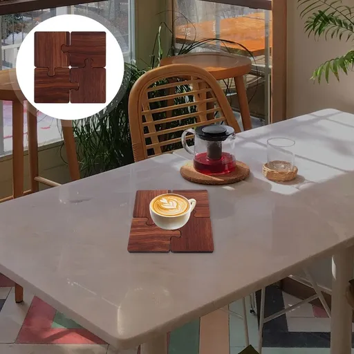 4Pcs Natural Wood Coasters for Drinks Dark Brown Heat Resistant Cup Pads for Household Use