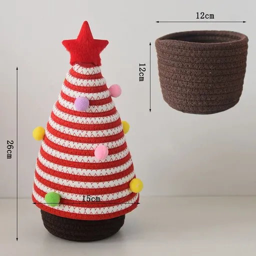 Christmas-themed cotton yarn woven storage basket, Christmas tree-shaped desktop storage box with lid, entryway key and remote control organizer - cosmetic storage box - red and white