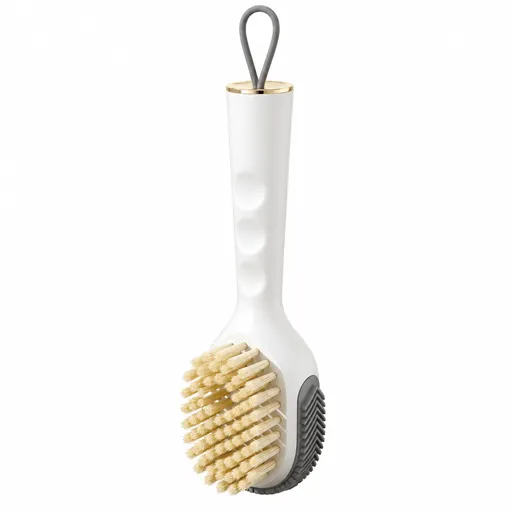 White Liquid Dispenser Shoe Cleaning Brush - 22 cm PP Soft Bristle Scrub Brush with Refillable Reservoir, Hanging Loop for Shoes, Clothes and Household Cleaning