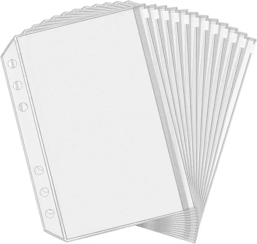 A5 (21x14.9cm) Binder Bags - 12 Pieces - Money Folders with Closure - 6 Holes Budget Cash Envelopes for Budgeting - Transparent Zipper Folder - Waterproof PVC Document Pouch Archiving - Transparent