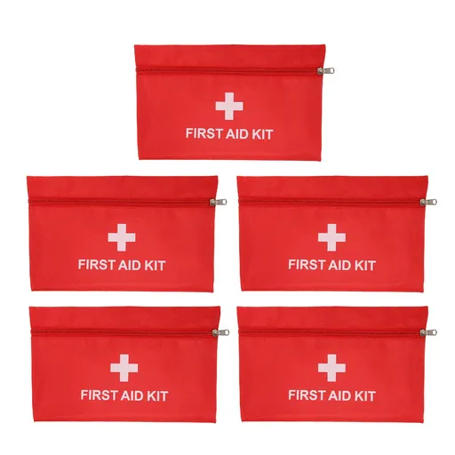 5Pcs/Set Potable Medicine Bag Empty Aid Case Rescue Pouch Waterproof Nylon Red for Home Outdoor Travel Small 20x14cm/7.87x5.51in