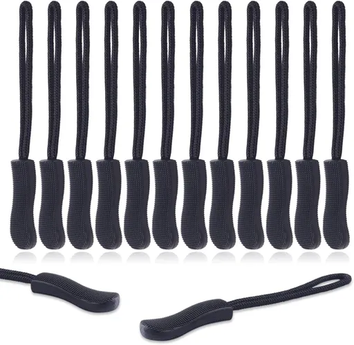 CooBigo 12Pack Zipper Pull Replacement, Golf Bag Parcord Zipper Pull Tab Replacement for Backpack, Jackets, Pants, Boots, Coats, Luggage - Balck(Universal Extender)
