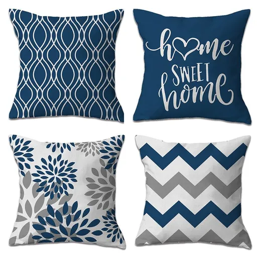 Hexagram Blue Pillow Covers Set of 4, Geometric Throw Pillow Covers - Decorative Couch Pillow Cover for Sofa, Cushion Case Outdoor
