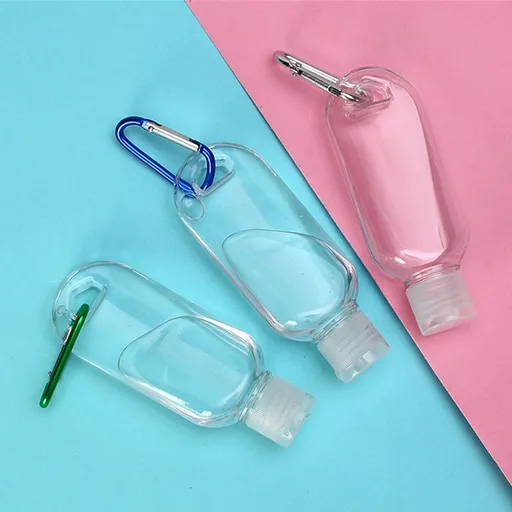 Color Random，4PCSEmpty Hand Sanitizer Travel Bottles with Keychain 2.03oz/60ml Portable Clear Leakproof Portable Refillable Plastic