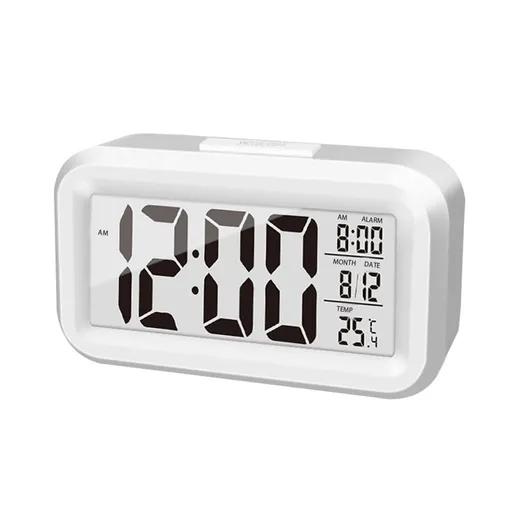 Lound Light Control Portable Calendar Brightness with Battery Powered Alarm Clocks Bedside for Everyone (WHILE)