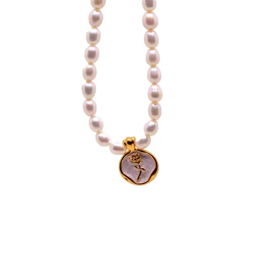 Vintage Bohemian Floral Round Pendant Necklace Women Fashion Chain Jewelry - Pearl-Rose