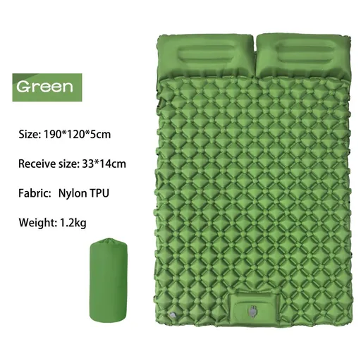 Double Outdoor Foot Pump Inflatable Sleeping Pad （190 x 120 x 5 cm）- 40D Nylon Camping Air Mattress with Built-in Pillow and Double Valve - Portable Moisture Proof Mat for Hiking Backpacking