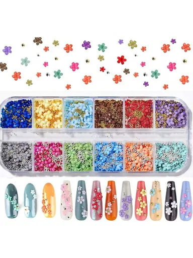 12 Colors Resin 3D Flowers For Nail Decoration Random Multicolor Flower Nail Supplies Charms Gems