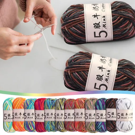 Cotton Yarn -Multi Colored Yarn Rainbows Crochet Yarn 50g/2.5oz,295 Yards,5 Strands,Lightweight Yarn For Crochet,Knitting and Crafts,24 Colors Color - 16