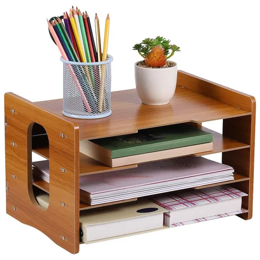 1Set File Organizer Wood Desk Modern Design for Office Home Workspace 35.4x9.8x8.7in