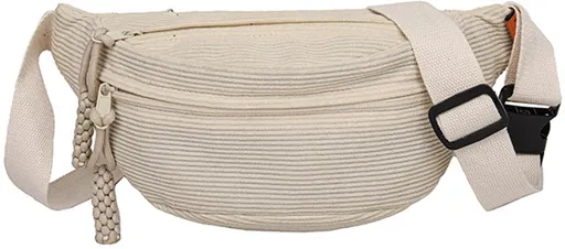 Fanny pack - Women's fanny pack - Men's fanny packs - Corduroy fanny pack - Women's corduroy fanny pack - Adjustable shoulder bag - Unisex - Perfect for shopping, travel and work (white)
