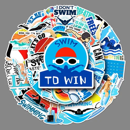 Swimming Stickers,50 PCS Waterproof Aesthetic Stickers Pack for Water Bottle Laptop Decal,Helmet Phone Bumper Bike Skateboard