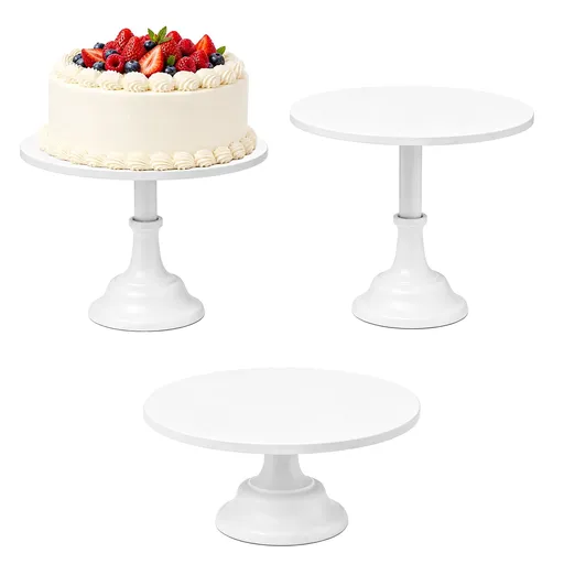 3PCS White Cake Stands, 8" 10" 12" Tiered Cupcake Display Holders, Metal Dessert Serving Trays, Round Pie Pizza Stands for Wedding, Birthday Party, Celebratory Event Decor