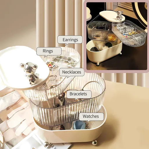 360°Rotating Hair Accessories Organizer, Bathroom Containers for Headband, Bows, Hair Tie, Hair Tools, Scrunchie(White, 4 Tiers)