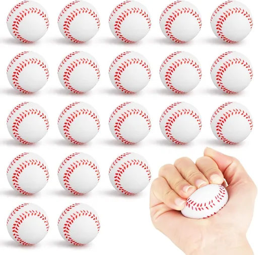Mini Baseball Stress Ball 20 Packs Baseball Party Favors Small Foam Squeeze Anxiety Toy Sports Squishy Ball for Kids School Carnival Reward Baseball Party Decorations Supplies