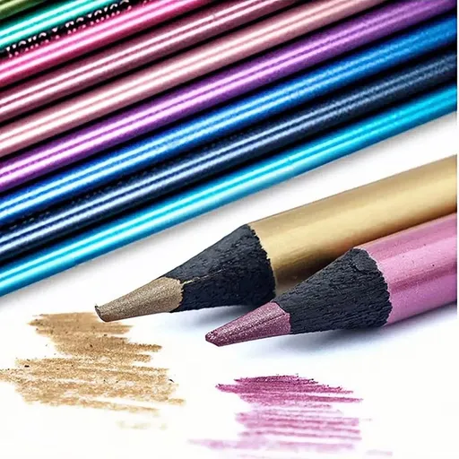 Metal Color Pencil Set for Art, 12 Color Black Wood Metal Color Set A Must Have for Creative By Art Students. Students Can Draw Colored with High Saturation Color Rendering