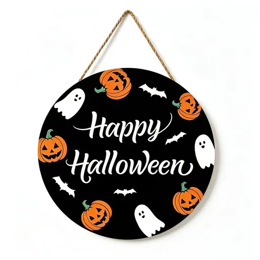 Halloween Happy Halloween Pumpkin Ghost Wooden Hanging Sign 12inch