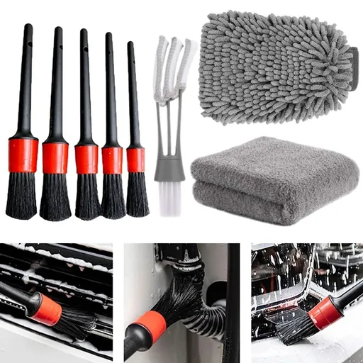 Car Detailing Kit with Long Bristle Brushes and Cleaning Towels for Interior and Exterior Vehicle Care Ideal for Cars Trucks Motorcycles Bicycles and More