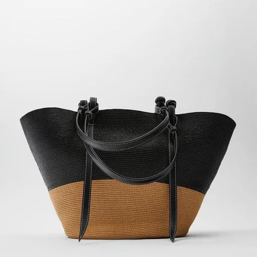 Straw Bag for Women, Woven Straw Rattan Handbag Shoulder Crossbody Bag Tote Bucket Bag Large Capacity Fashion Spring Summer Travel Shopping Beach Picnic, Gift for Mother Wife Girlfriend (Black)