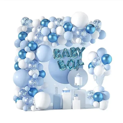 Blue and White Balloon Arched Wreath Set - Male Baby Balloon Arched with Different Sizes Blue and White Balloons