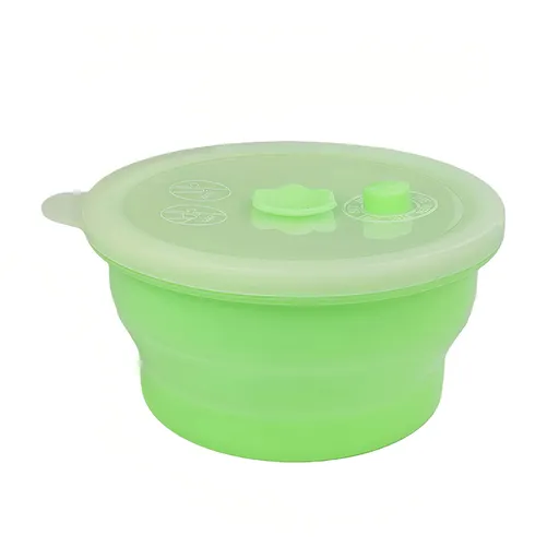 Collapsible Food-Grade Silicone Storage Container with Leakproof Lid, Built-in Date Dial and Steam Vent - Reusable, Microwave-Safe, Freezer-Ready, Perfect for Meal Prep, Leftovers, Picnics and Everyday Freshness (Green（Round）, 1500ml)