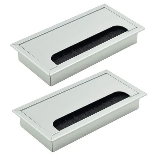 Rectangle Cable Grommet Metal Wire Hole Cover for Management of Computer Desk Wire Silver 160mm x 80mm - Pack of 2