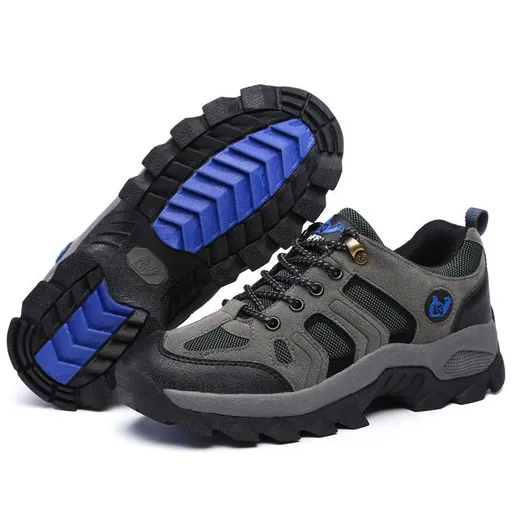 Qifeng Men Women Hiking Shoes Outdoor Sneakers Grey sapphire blue with cotton 45
