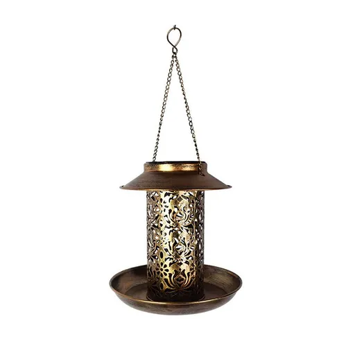 Solar Bird Feeder for Hanging, Metal Wild Cardinals Garden Lantern with Hook, Weatherproof and Water Resistant Birdfeeders as Gift Idea for Women Mom (19*20cm)