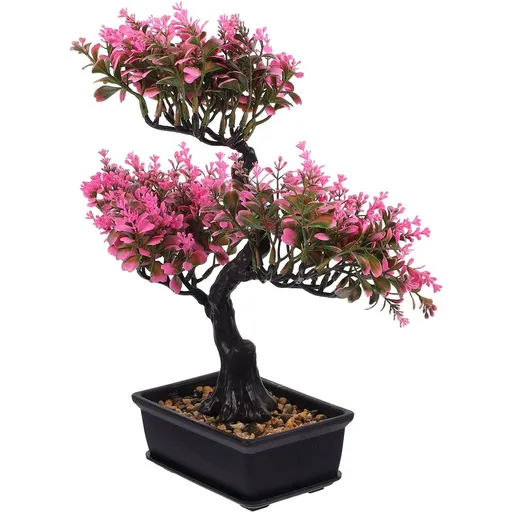 Pink Artificial Bonsai Plastic Fake Potted Plant for Home Decor Living Room Kitchen Office