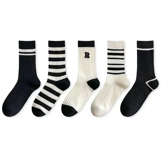 5 Pairs Retro Style Striped Socks, Crew socks for Women, Athletic Quarter Calf Socks comfortable, breathable and sweat-absorbent