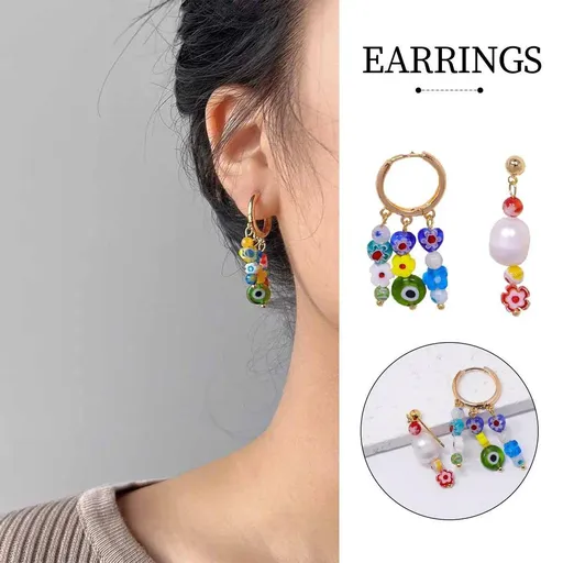 Handmade Colorful Flower Beaded Earrings Bohemian Fashion Jewelry Gift