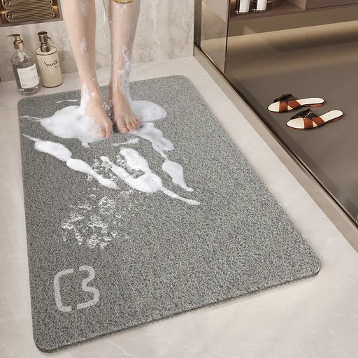Grey Cat Head Design Loofah Texture Shower Mat (40x80cm) - Non-Slip PVC Bathroom Floor Mat with Drainage, Quick-Dry, Anti-Mould
