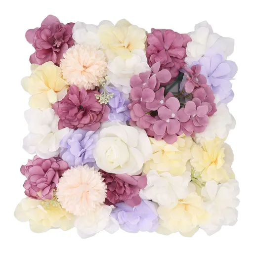 Artificial Flower Wall Panels Simulation Silk Rose Flower Wall Decor for Wedding Party Stage Background Backdrop 15x15in Purple