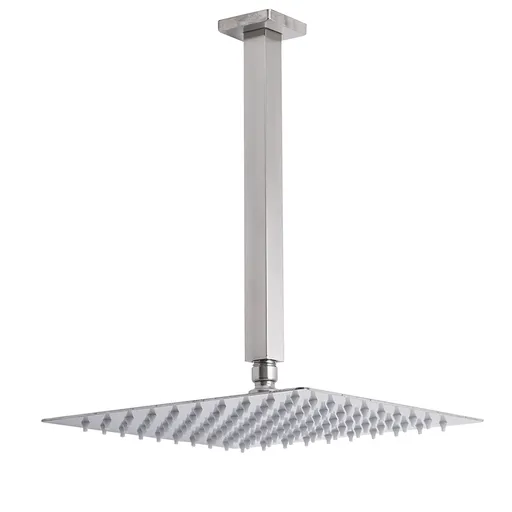 Brushed Nickel Square 12" Rain Shower Head 300mm Brass Ceiling Dropper Arm Set