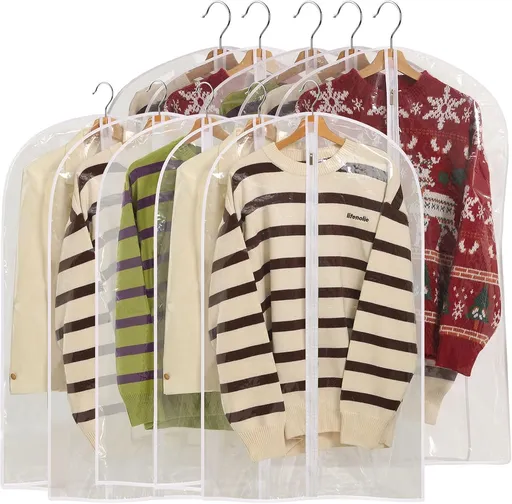 All Clear Garment Bags for Hanging Clothes, 40" Suit Bags for Closet Storage, Plastic Dtproof Suit Cover Bags, Clothes Protectors Bag with zipper for Coats, Jackets, Shirts（10 Packs）