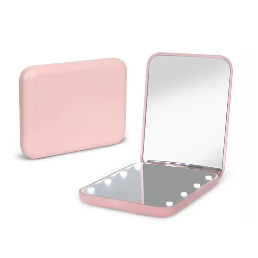 LED Compact Travel Makeup Mirror with Light for Purse, 2-Sided, Portable, Folding, Handheld, Small Lighted Mirror for Gift, Pink