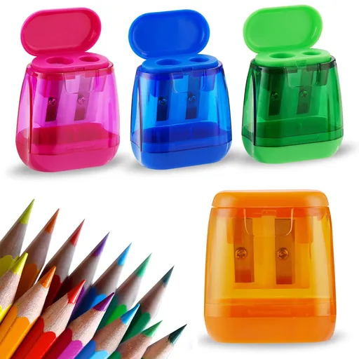 4 Pcs Pencil Sharpeners, Pencil Sharpeners Manual,Dual Holes Compact Colored Handheld Pencil （Color Random）