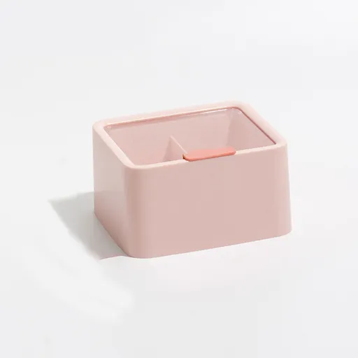 Lipstick Storage Box Large Capacity Double Layer Grid Design Transparent Storage Box with Lid for Home Office Pink