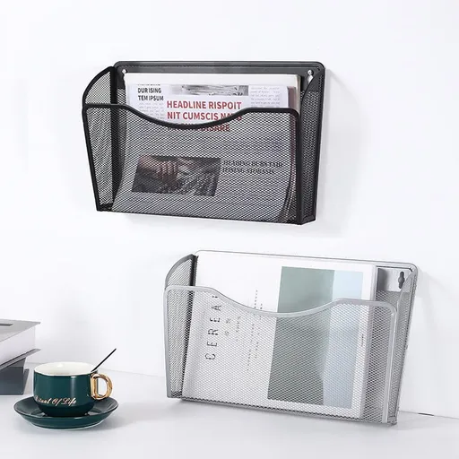 Wall Mount File Organizer Metal Letter Size, Black Silver