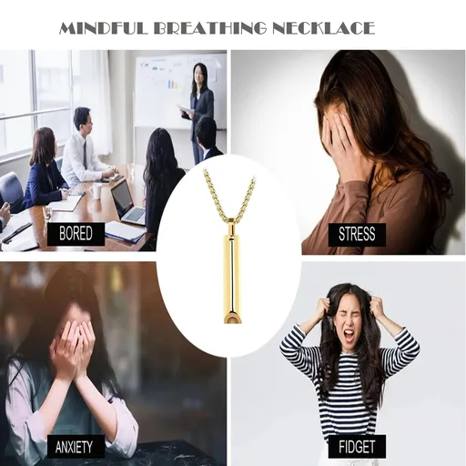 Stainless Steel Anxiety Necklace, Anxiety Relief Items,Mindful Breathing Necklace, Panic Attack Relief Meditation Tools