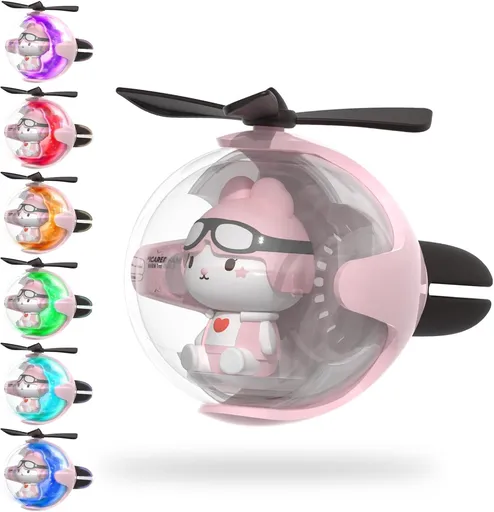 Pink Bunny Car Air Freshener with 6-Color Auto Light Up & 4 Scented Replacements Tablets – Light Scent, Decorative Auto Accessories, Cute Easter Decorations, Mother's Day and Father's Day Small Gift