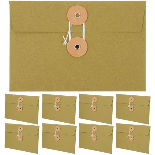 10-Pack Kraft Paper Envelopes with String Tie, Vintage File Bags for Business Card and Document Storage