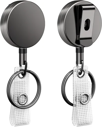2 Pack Heavy Duty Metal Retractable Badge Reel for Badge Holder Retractable Keychain All Metal Casing with Stainless Steel Spring Coil 23.6 Inch Nylon Rope Belt Clip and Key Ring