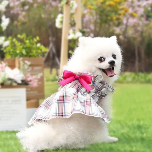 Shine Plaid Dog Dress Polyester Small Medium Pet Skirt Rose Red Plaid Skirt 2XL (chest circumference 55 back length 45cm)
