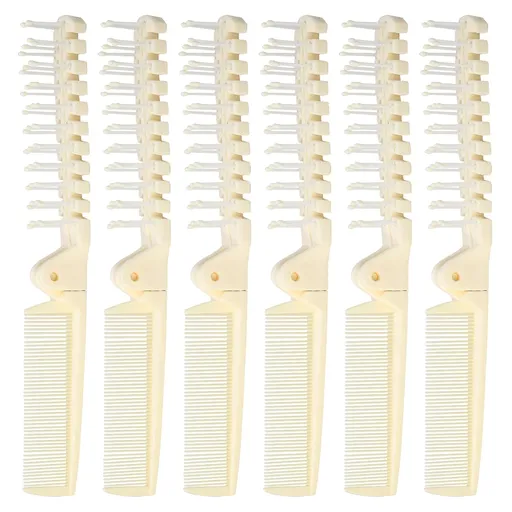 6PCS Travel Foldable Brush Comb Portable Folding Comb,Double Headed Hair Brush Hairdressing Tools Plastic Folding Comb (Beige)