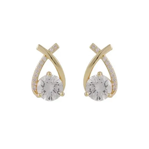 Gold Zircon Crossed Stud Earrings Elegant Simple Earrings For Women Fashion - Gold